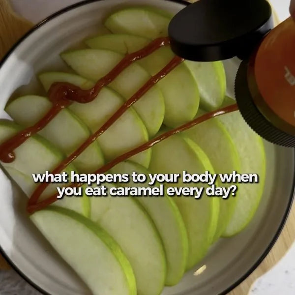 Cosmic Caramel Drizzle on sliced green apples
